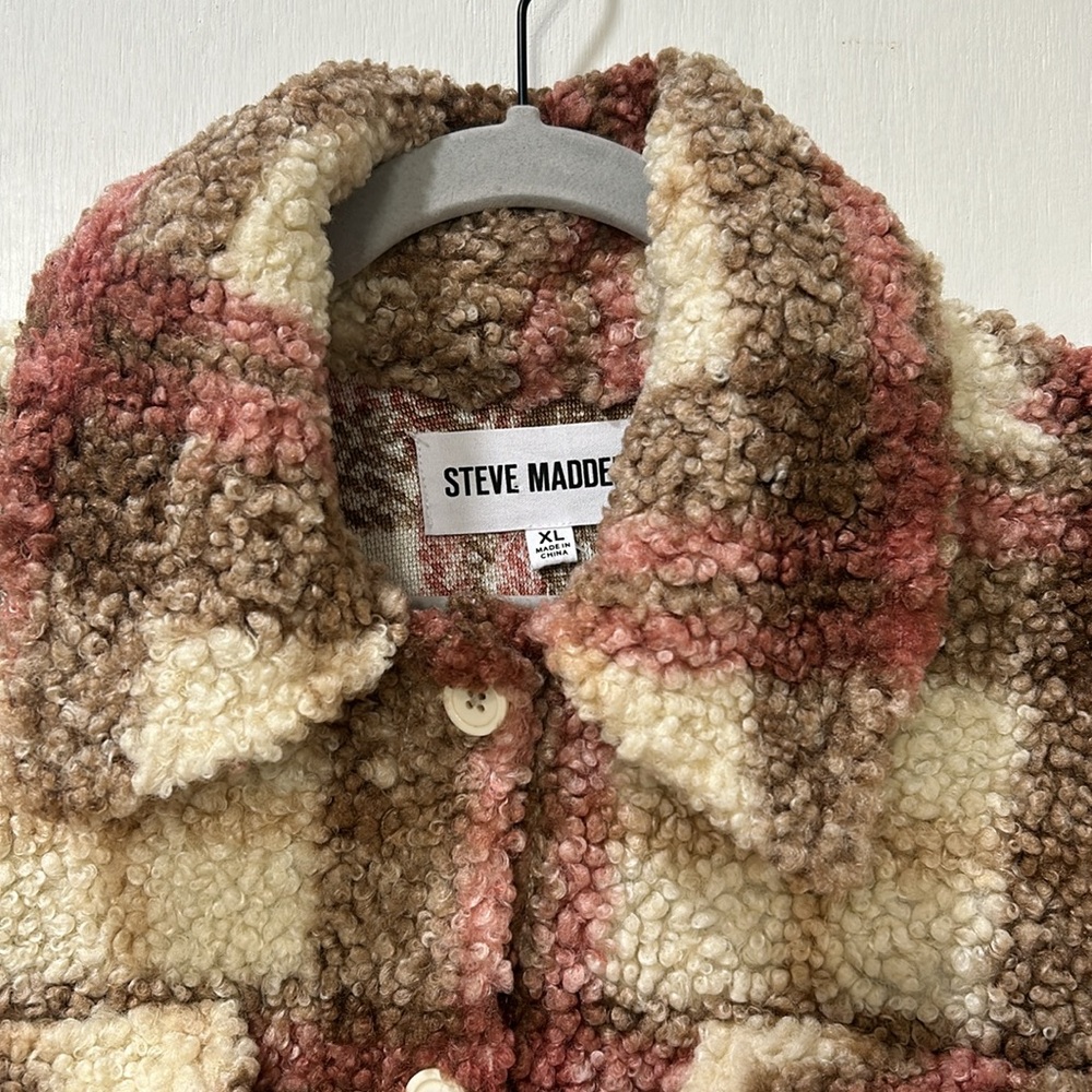 STEVEN MADDEN WOMENS FAUX SHEARLING PLAID SHACKET JACKETS PLAID SZ XL - Picture 5 of 13